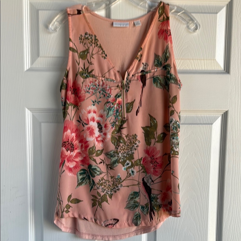 New York & Company Peach Floral Tank Top